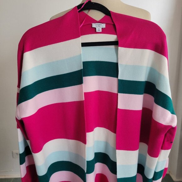 Crown and Ivy Rainbow Striped Relaxed Open Front Sweater/Jacket (Size: M) - Picture 1 of 14